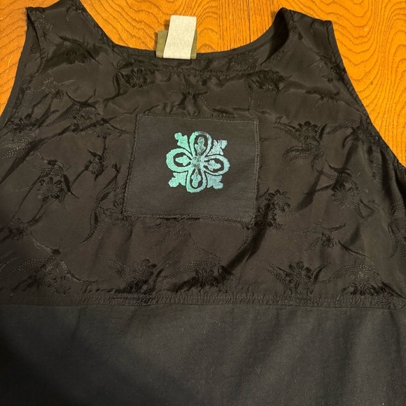 Vintage Blue Cactus Maxi Dress in Black 1X Sleeveless Boho Artwear Double Slit - Picture 12 of 16